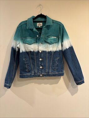 Jordache Teal White Blue Ombre Denim Jacket